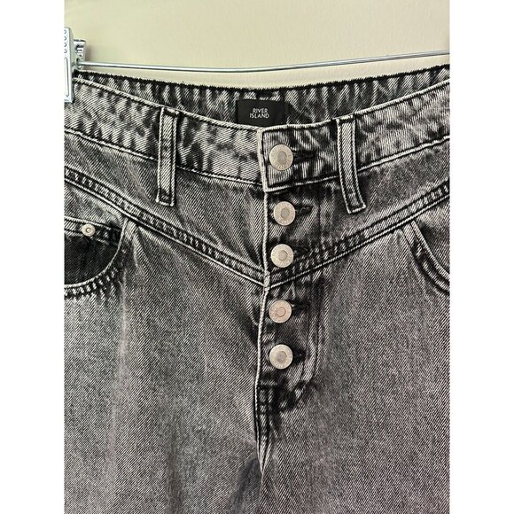 River Island Black Acid Wash Button‎ Up Tapered Women’s Jeans Size 10 - Picture 2 of 6